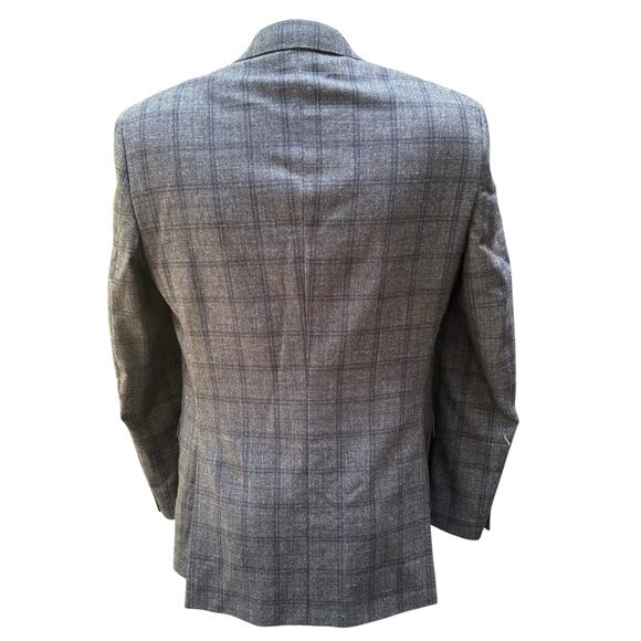 Jos A Bank Sport Coat Sz 42 Long Gray Windowpane Wool Silk Linen Single Breasted - Picture 6 of 15